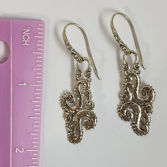NIB VTG 5.60g GORGEOUS 925 Swirl Dangle Artisian Bali Hook Earrings - Picture 13 of 14